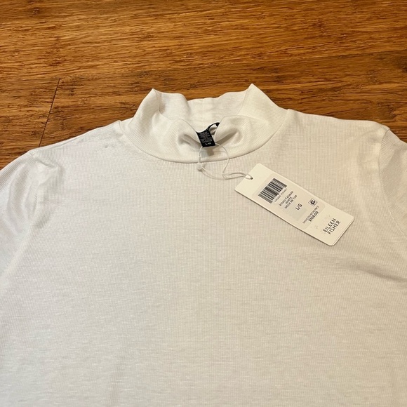 NWT Eileen Fisher Micro Tencel Rib Stretch White Long Sleeve Mock Turtleneck Top - Picture 3 of 13